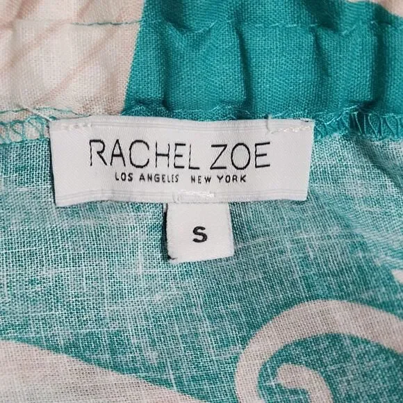 Rachel Zoe Womens Linen Blend Off-the-Shoulder Cropped Blouse Green Beige Size S - Picture 6 of 11